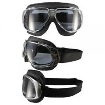 Picture of Nannini Rider With Hand Stitched Black Leather and Grey Antifog  Polycarbonate Lenses.