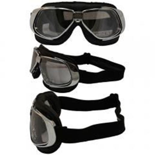 Foto de Nannini Rider With Hand Stitched Black Leather and Silver Mirror Antifog  Polycarbonate Lenses.