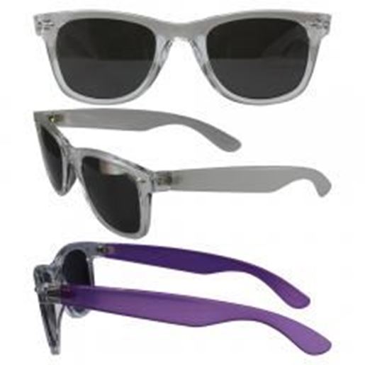 Picture of Color Change Wayfarer with Smoke Polycarbonate Lenses, Clear Temple Changes to Purple