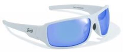 Picture of Amazing Blue Lenses in White Wrap Arounds with Side Protection by Swag