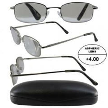 Picture of Men's High-Powered Reading Glasses: Silver Frame and Black Case +4.00 Magnification Aspheric Lenses