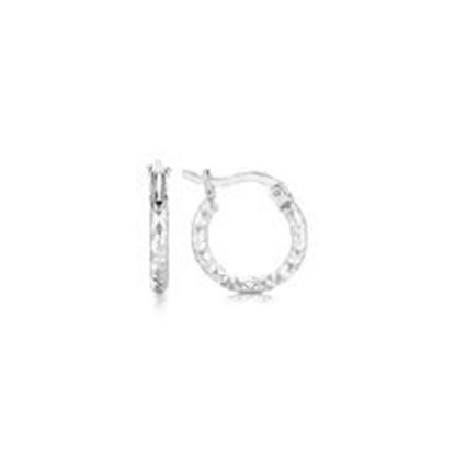 Picture of Sterling Silver Rhodium Plated Faceted Design Small Hoop Earrings