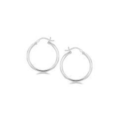 Picture of Sterling Silver Rhodium Plated Thin and Polished Hoop Motif Earrings (25mm)