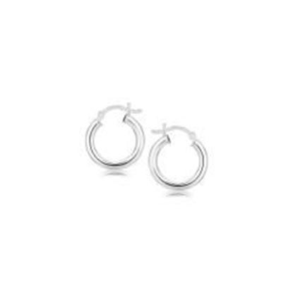 Picture of Sterling Silver Polished Hoop Style Earrings with Rhodium Plating (15mm)