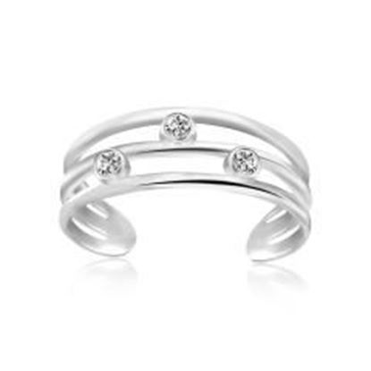 图片 Sterling Silver Rhodium Plated Triple Line Open Motif Cubic Zirconia Toe Ring