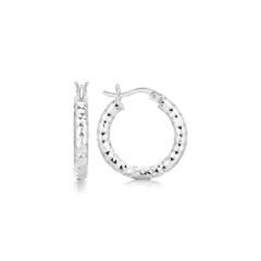 Picture of Sterling Silver Polished Rhodium Plated Faceted Hoop Style Earrings