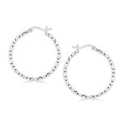 Picture of Sterling Silver Faceted Motif Hoop Earrings with Rhodium Plating