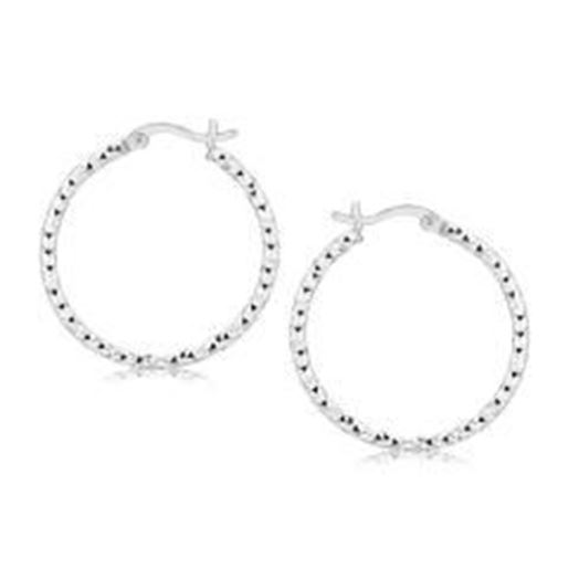 Picture of Sterling Silver Faceted Motif Hoop Earrings with Rhodium Plating