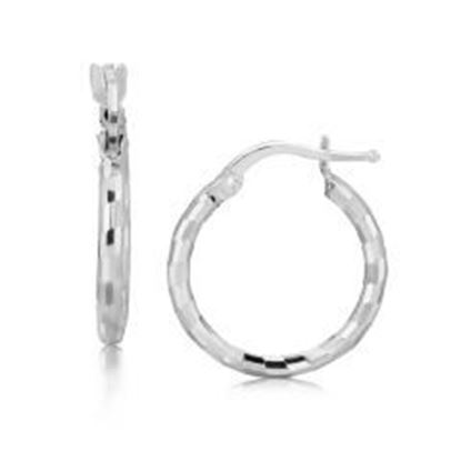 Picture of Sterling Silver Rhodium Plated Diamond Cut Small Hoop Earrings (15mm)