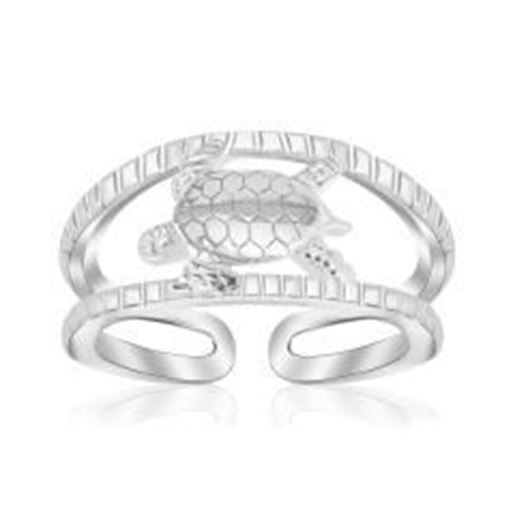 Picture of Sterling Silver Rhodium Plated Open Toe Ring with a Turtle Accent