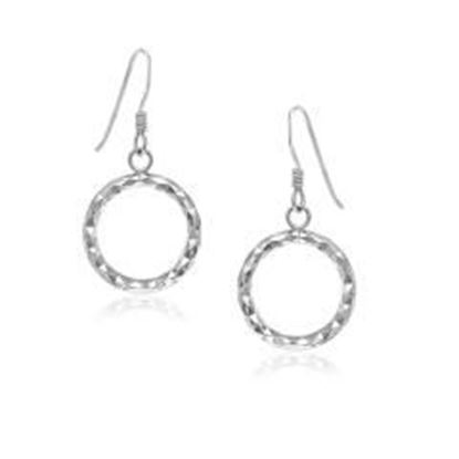 图片 Sterling Silver Textured Open Circle Drop Style Earrings