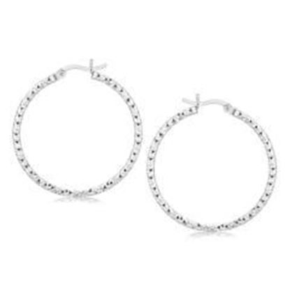 图片 Sterling Silver Rhodium Plated Woven Style Polished Hoop Earrings