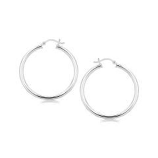 Picture of Sterling Silver Rhodium Plated Polished Motif Hoop Earrings (35mm)