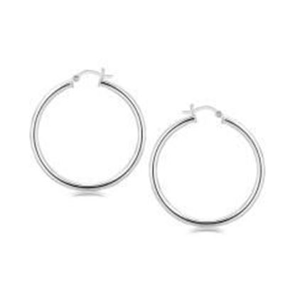 Picture of Sterling Silver Rhodium Plated Large Polished Classic Hoop Earrings (40mm)