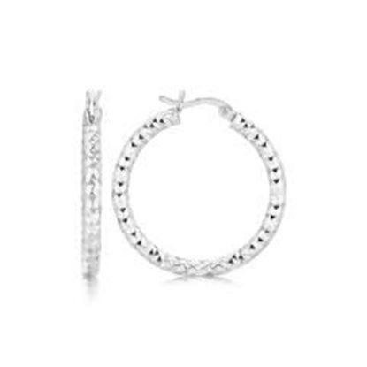 Picture of Sterling Silver Rhodium Plated Faceted Style Medium Hoop Earrings