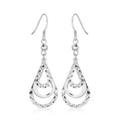 Picture of Sterling Silver Textured Graduated Open Teardrop Dangling Style Earrings