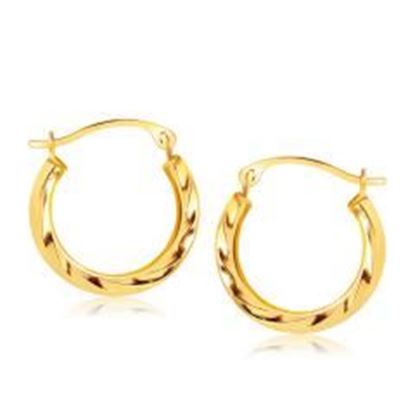 Picture of 10k Yellow Gold Hoop Earrings in Textured Polished Style (5/8 inch Diameter)