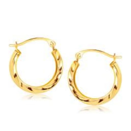 Picture of 10k Yellow Gold Hoop Earrings in Textured Polished Style (5/8 inch Diameter)