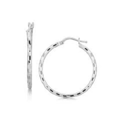 Picture of Sterling Silver Hoop Design Diamond Cut Earrings with Rhodium Plating (26mm)