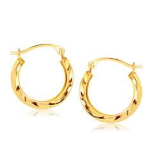 Picture of 14k Yellow Gold Hoop Earrings in Textured Polished Style (5/8 inch Diameter)