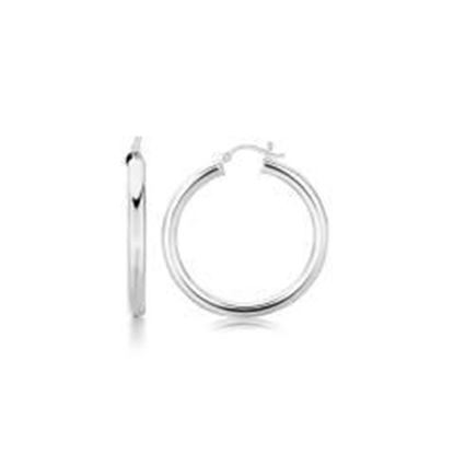 Foto de Sterling Silver Thick Rhodium Plated Polished Hoop Style Earrings (35mm)