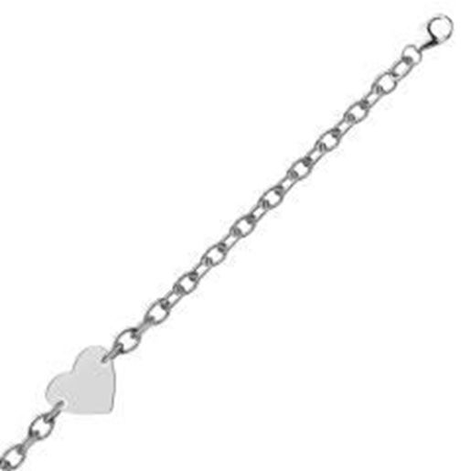 Picture of Sterling Silver Rhodium Plated Chain Bracelet with a Flat Heart Station: 7.25 inches