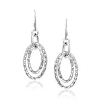 Picture of Sterling Silver Textured Dual Open Oval Style Dangling Earrings