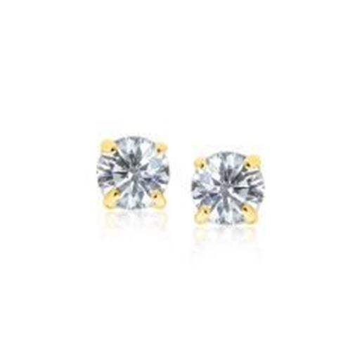 Picture of 14k Yellow Gold Stud Earrings with White Hue Faceted Cubic Zirconia