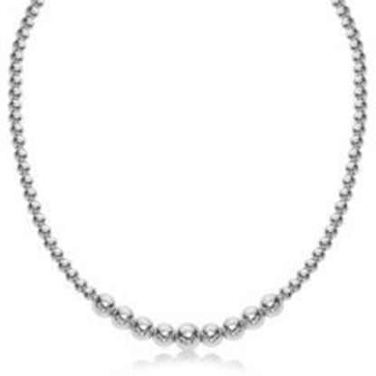 Picture of Sterling Silver Rhodium Plated Graduated Motif Polished Bead Necklace: 17 inches