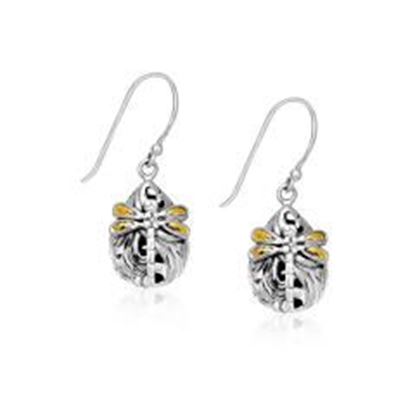 Picture of 18k Yellow Gold & Sterling Silver Teardrop Dragonfly Earrings