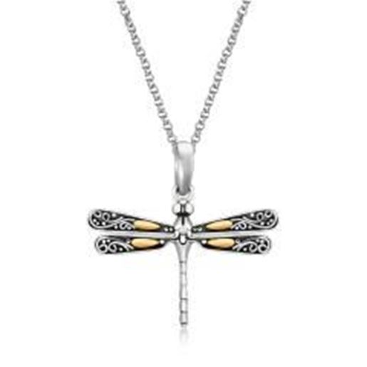 Picture of 18k Yellow Gold and Sterling Silver Pendant in a Dragonfly Design: 18 inches