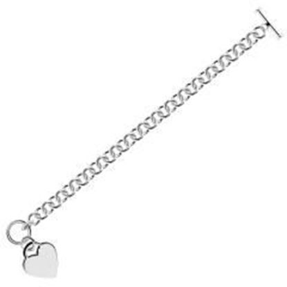 Picture of Sterling Silver Rhodium Plated Rolo Style Heart Charmed Chain Bracelet: 7.25 inches