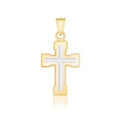 Picture of 14k Two-Tone Gold Dual Cross Design Pendant with Block Ends