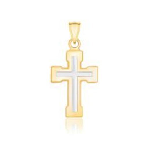 Picture of 14k Two-Tone Gold Dual Cross Design Pendant with Block Ends