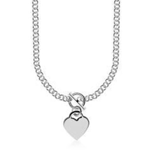 Picture of Sterling Silver Rhodium Plated Rolo Chain Necklace with a Heart Toggle Charm: 16 inches