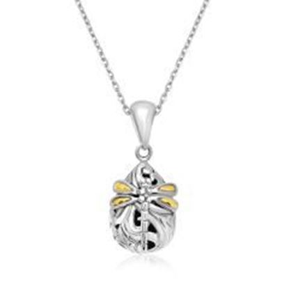 Picture of 18k Yellow Gold & Sterling Silver Dragonfly Motif Baroque Pendant: 18 inches