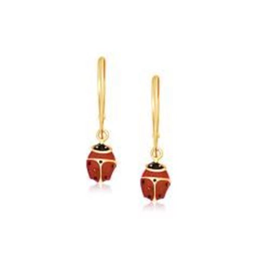 Picture of 14k Yellow Gold Petite Enamel Lady Bug Drop Earrings