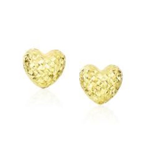 Picture of 14k Yellow Gold Puffed Heart Earrings with Diamond Cuts