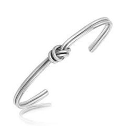 Picture of Sterling Silver Rhodium Plated Knot Design Slim Open Cuff