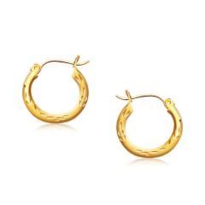 Picture of 14k Yellow Gold Fancy Diamond Cut Hoop Earrings (5/8 inch Diameter)