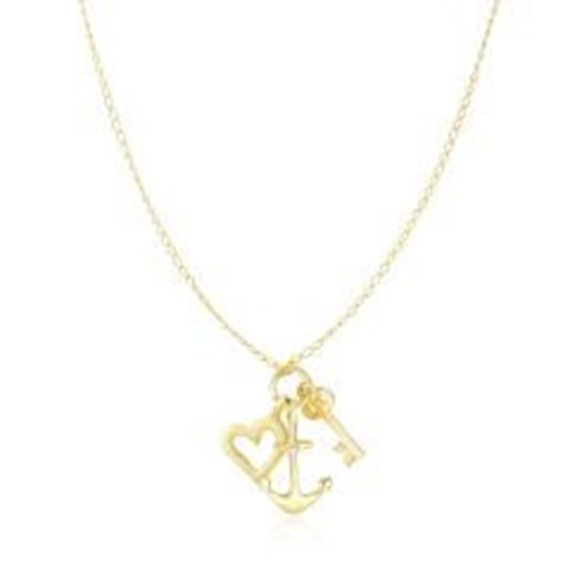 Picture of 14k Yellow Gold Anchor, Heart, and Skeleton Key Cluster Charm Necklace: 18 inches