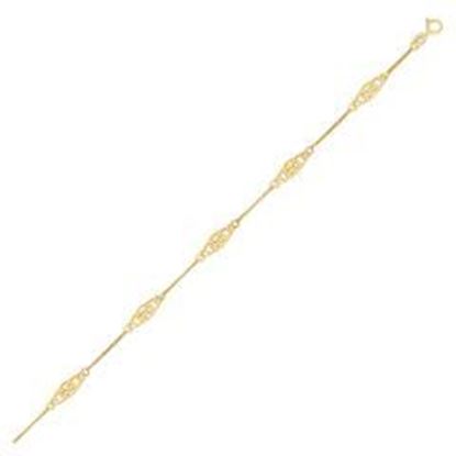 Picture of 14k Yellow Gold Anklet with Fancy Diamond Shape Filigree Stations: Size 10