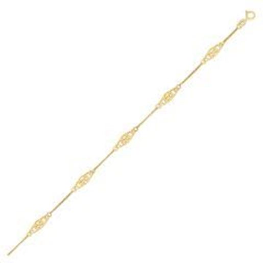 Picture of 14k Yellow Gold Anklet with Fancy Diamond Shape Filigree Stations: Size 10