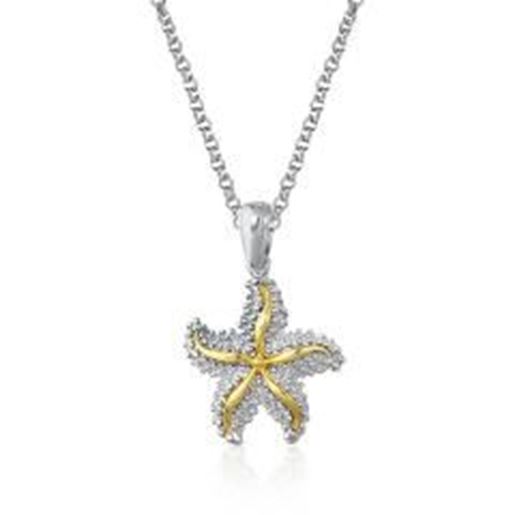 Picture of Designer Sterling Silver and 14k Yellow Gold Starfish Pendant: 18 inches