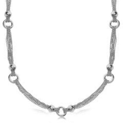 Picture of Sterling Silver Rhodium Plated Multi Strand Bead Chain Necklace with Ring Motifs: 18 inches