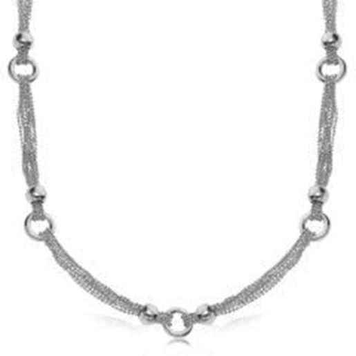 Picture of Sterling Silver Rhodium Plated Multi Strand Bead Chain Necklace with Ring Motifs: 18 inches