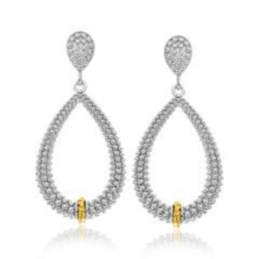 Picture of 18k Yellow Gold & Sterling Silver Diamond Accented Graduated Popcorn Earrings