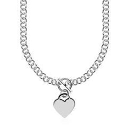 图片 Sterling Silver Rolo Chain with a Heart Toggle Charm and Rhodium Plating: 18 inches