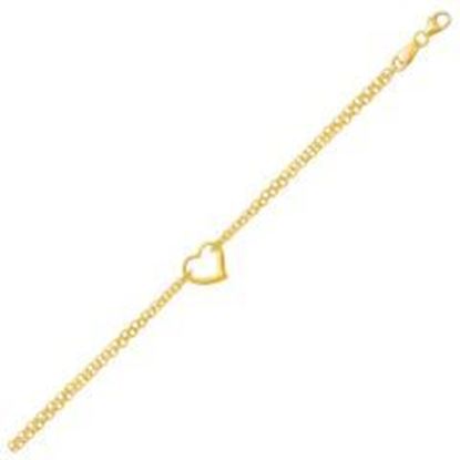 Picture of 10k Yellow Gold Double Rolo Chain Anklet with an Open Heart Station: Size 10