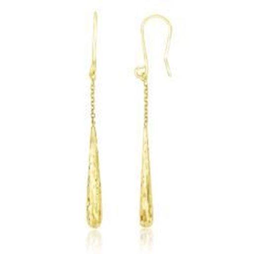 Picture of 14k Yellow Gold Long Chain Drop Earrings with Diamond Cut Teardrops